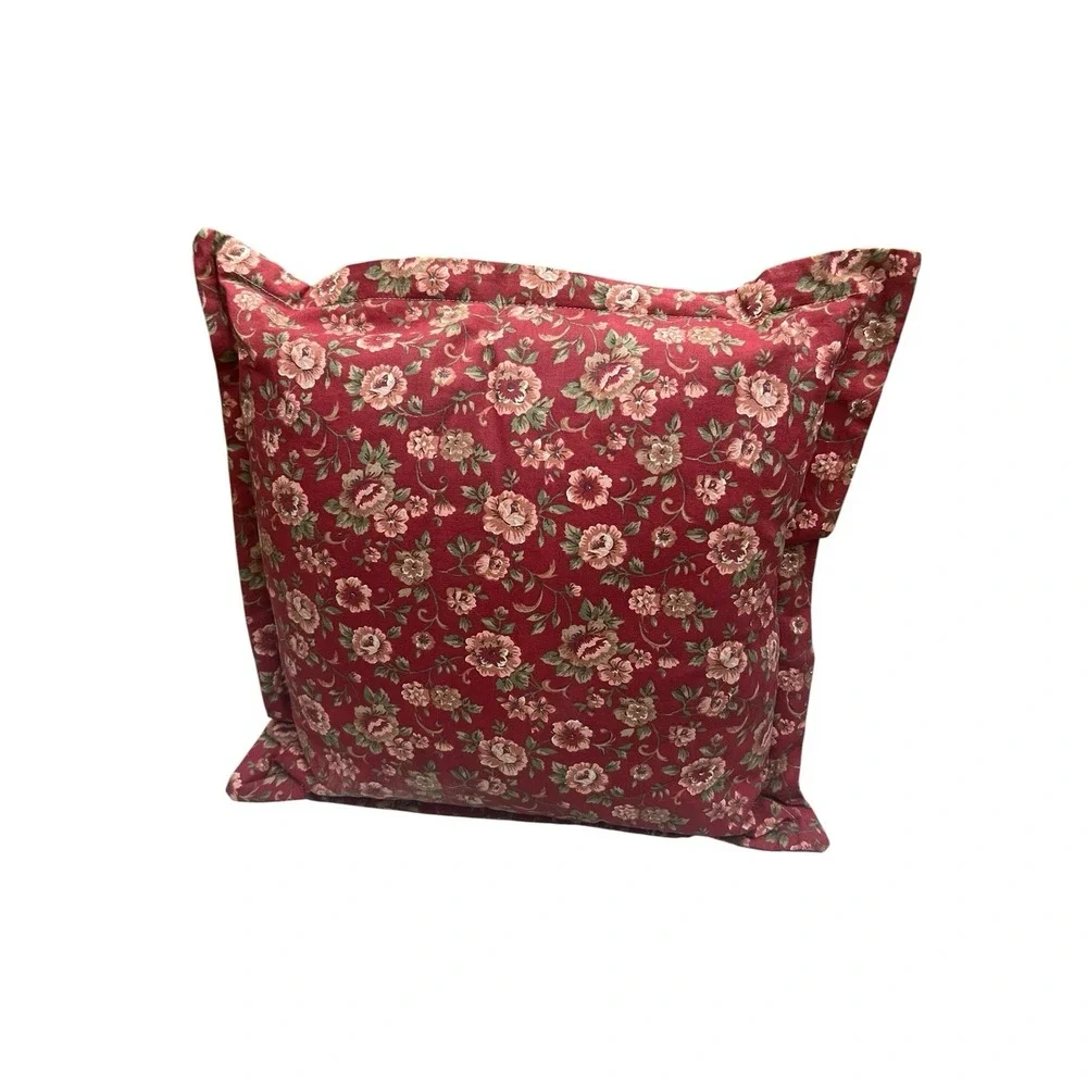Set 2 Handmade Floral Throw Pillows Red Cottage Farmhouse 17